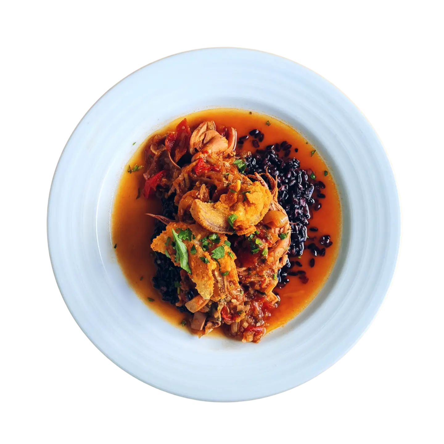 Seafood dish with black rice